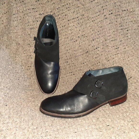 ZANZARA-Napoli Chukka Boot-Double Monk Strap-Black Leather/Suede-Sz 11-Excellent - Picture 1 of 8